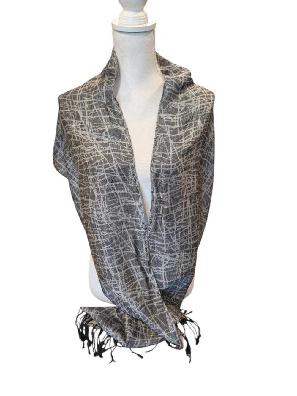 NWT Rapti Pashimina Scarf Neck Warmer Cashmere Silk Charcoal Gray White 13 X 38